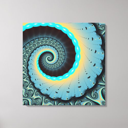 Abstract Blue Turquoise Orange Fractal Art Spiral Canvas Print