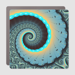 Abstract Blue Turquoise Orange Fractal Art Spiral Car Magnet