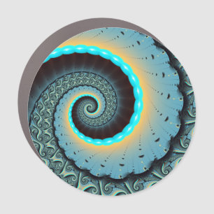 Abstract Blue Turquoise Orange Fractal Art Spiral Car Magnet