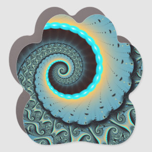 Abstract Blue Turquoise Orange Fractal Art Spiral Car Magnet