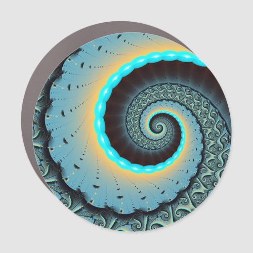 Abstract Blue Turquoise Orange Fractal Art Spiral Car Magnet