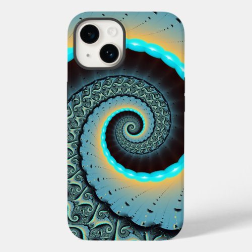 Abstract Blue Turquoise Orange Fractal Art Spiral Case_Mate iPhone 14 Case