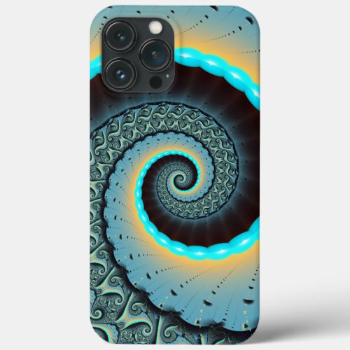 Abstract Blue Turquoise Orange Fractal Art Spiral iPhone 13 Pro Max Case
