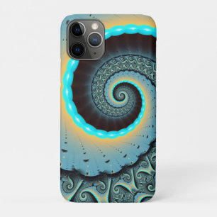 Abstract Blue Turquoise Orange Fractal Art Spiral iPhone 11 Pro Case