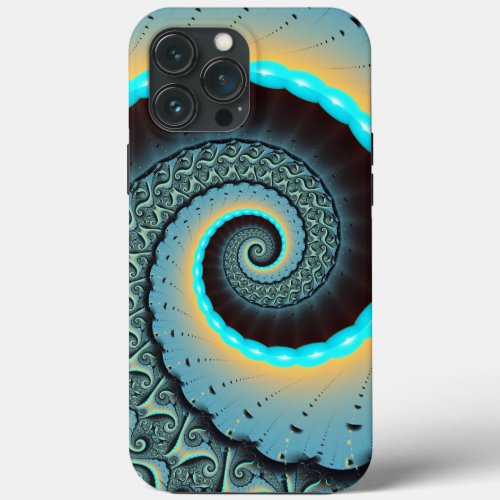 Abstract Blue Turquoise Orange Fractal Art Spiral iPhone 13 Pro Max Case
