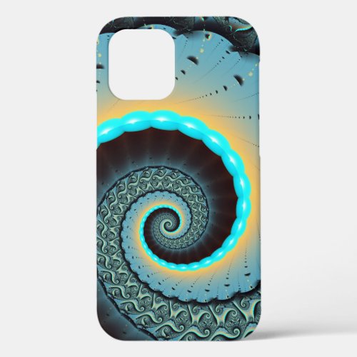 Abstract Blue Turquoise Orange Fractal Art Spiral iPhone 12 Case