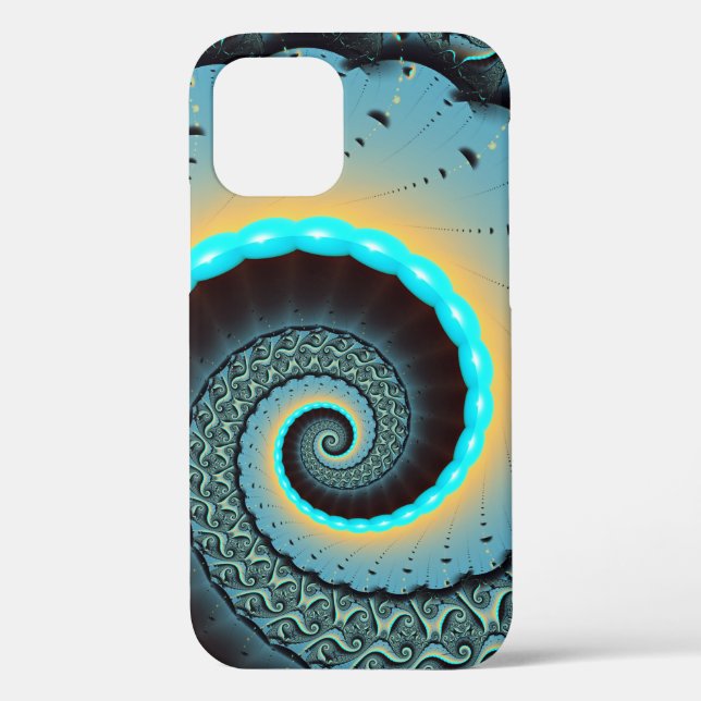 Abstract Blue Turquoise Orange Fractal Art Spiral Case-Mate iPhone Case (Back)