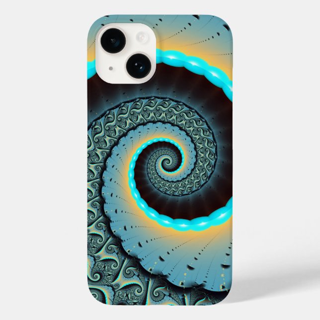 Abstract Blue Turquoise Orange Fractal Art Spiral Case-Mate iPhone Case (Back)