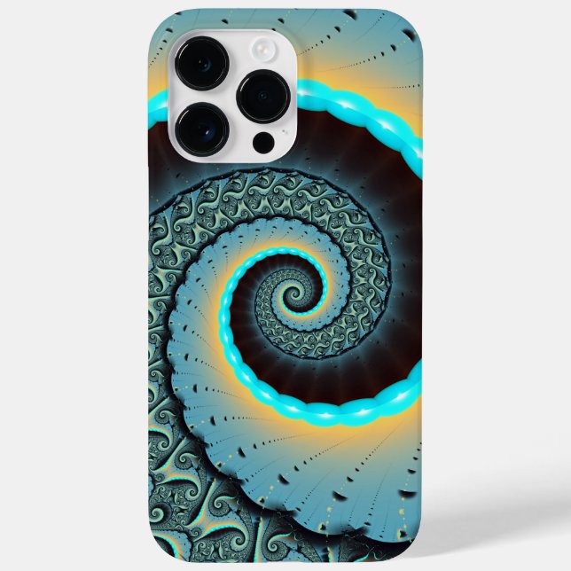 Abstract Blue Turquoise Orange Fractal Art Spiral Case-Mate iPhone Case (Back)