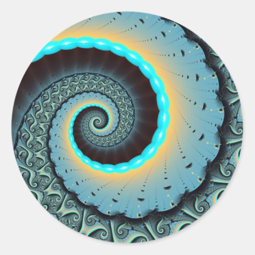 Abstract Blue Turquoise Orange Fractal Art Spiral Classic Round Sticker