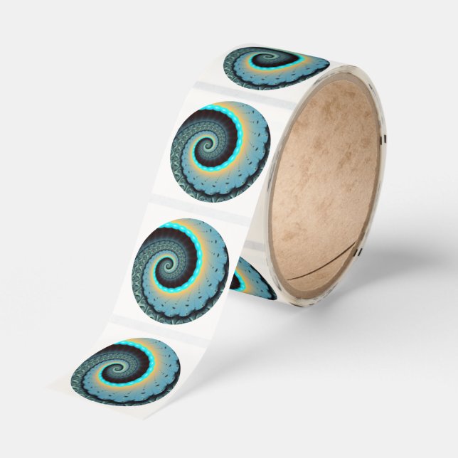 Abstract Blue Turquoise Orange Fractal Art Spiral Classic Round Sticker (Roll)