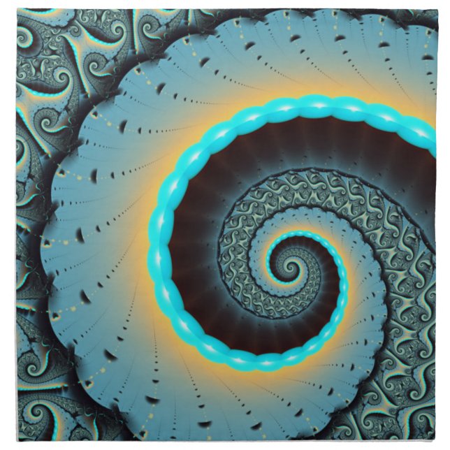 Abstract Blue Turquoise Orange Fractal Art Spiral Cloth Napkin (Front)