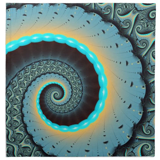 Abstract Blue Turquoise Orange Fractal Art Spiral Cloth Napkin