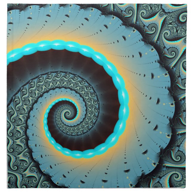 Abstract Blue Turquoise Orange Fractal Art Spiral Cloth Napkin (Front)