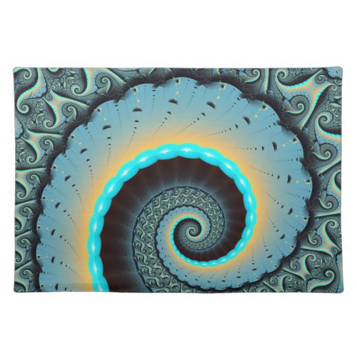 Abstract Blue Turquoise Orange Fractal Art Spiral Cloth Placemat