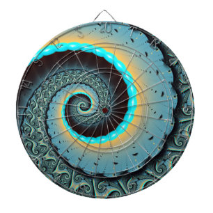 Abstract Blue Turquoise Orange Fractal Art Spiral Dart Board