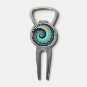 Abstract Blue Turquoise Orange Fractal Art Spiral Divot Tool