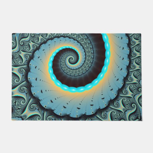 Abstract Blue Turquoise Orange Fractal Art Spiral Doormat