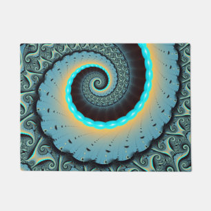 Abstract Blue Turquoise Orange Fractal Art Spiral Doormat