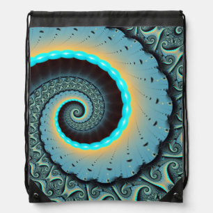 Abstract Blue Turquoise Orange Fractal Art Spiral Drawstring Bag