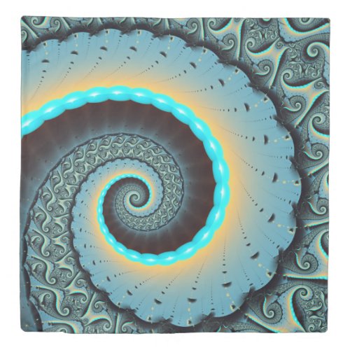 Abstract Blue Turquoise Orange Fractal Art Spiral Duvet Cover