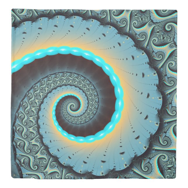 Abstract Blue Turquoise Orange Fractal Art Spiral Duvet Cover (Front)