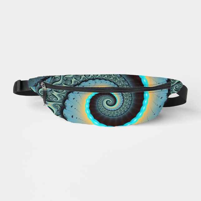 Abstract Blue Turquoise Orange Fractal Art Spiral Fanny Pack (Front)