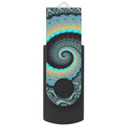 Abstract Blue Turquoise Orange Fractal Art Spiral Flash Drive