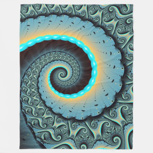 Abstract Blue Turquoise Orange Fractal Art Spiral Fleece Blanket