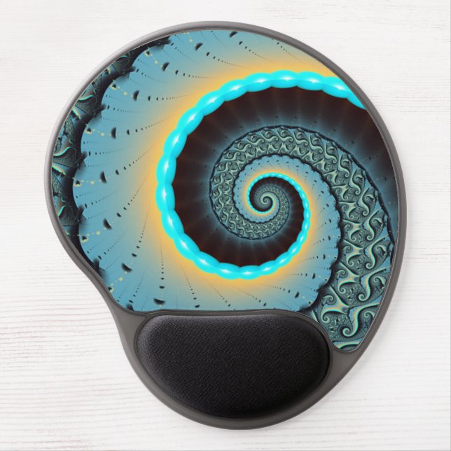 Abstract Blue Turquoise Orange Fractal Art Spiral Gel Mouse Pad (Front)