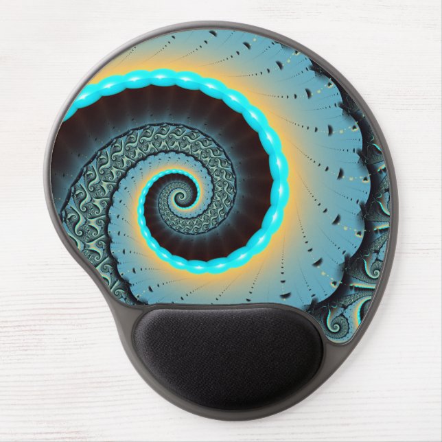 Abstract Blue Turquoise Orange Fractal Art Spiral Gel Mouse Pad (Front)