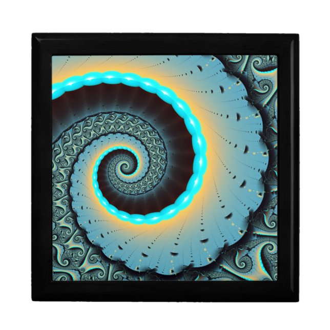 Abstract Blue Turquoise Orange Fractal Art Spiral Gift Box (Front)