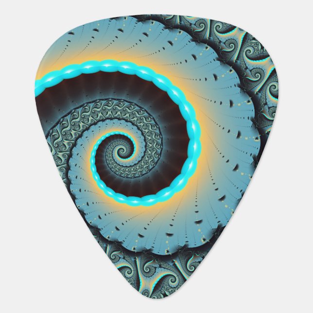 Abstract Blue Turquoise Orange Fractal Art Spiral Guitar Pick (Front)