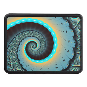 Abstract Blue Turquoise Orange Fractal Art Spiral Hitch Cover