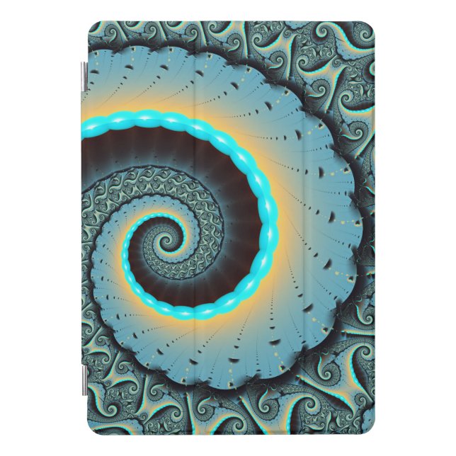 Abstract Blue Turquoise Orange Fractal Art Spiral iPad Pro Cover (Front)