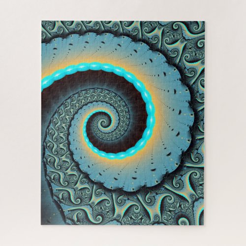 Abstract Blue Turquoise Orange Fractal Art Spiral Jigsaw Puzzle