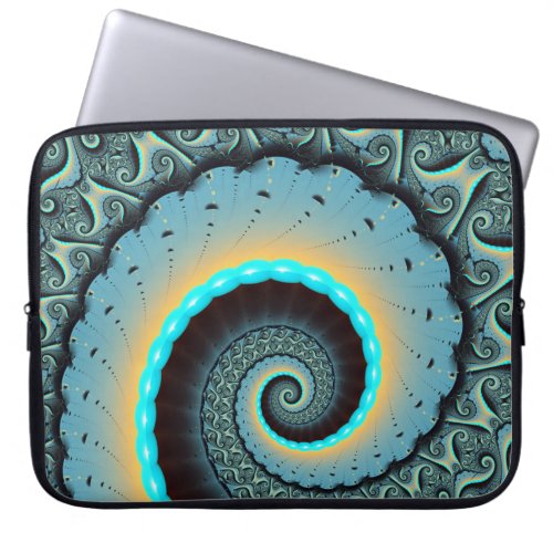 Abstract Blue Turquoise Orange Fractal Art Spiral Laptop Sleeve