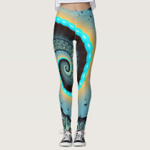 Purple meets Turquoise modern abstract Fractal Art Capri Leggings, Zazzle