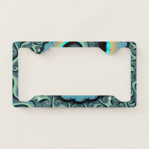 Abstract Blue Turquoise Orange Fractal Art Spiral License Plate Frame