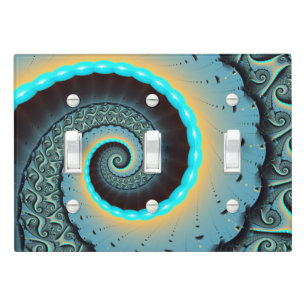Abstract Blue Turquoise Orange Fractal Art Spiral Light Switch Cover