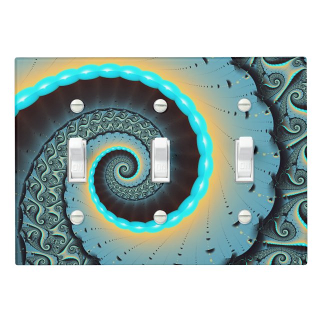 Abstract Blue Turquoise Orange Fractal Art Spiral Light Switch Cover (In Situ)