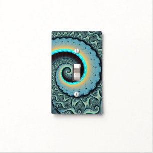 Abstract Blue Turquoise Orange Fractal Art Spiral Light Switch Cover