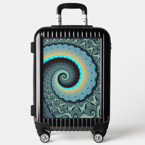 Abstract Blue Turquoise Orange Fractal Art Spiral Luggage