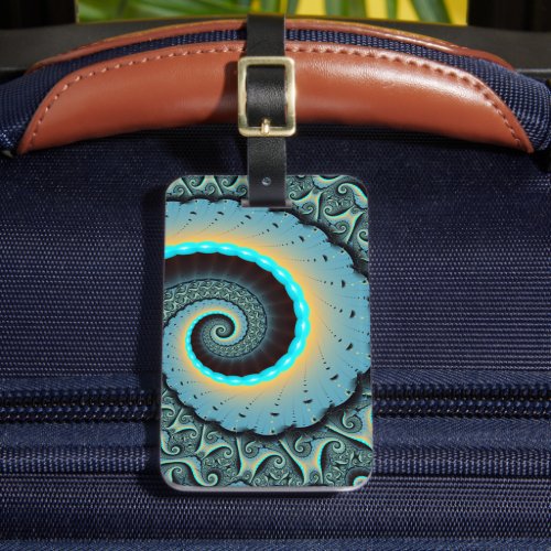 Abstract Blue Turquoise Orange Fractal Art Spiral Luggage Tag