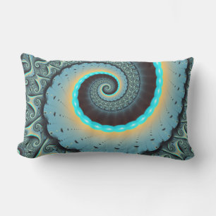 Abstract Blue Turquoise Orange Fractal Art Spiral Lumbar Pillow