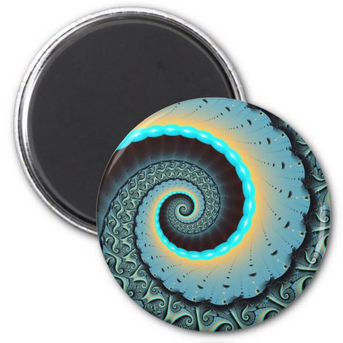 Abstract Blue Turquoise Orange Fractal Art Spiral Magnet