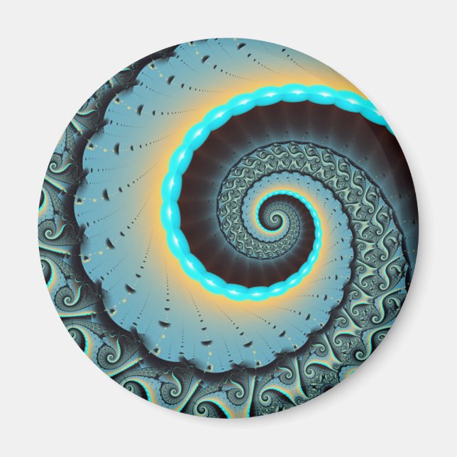 Abstract Blue Turquoise Orange Fractal Art Spiral Magnet (Front)
