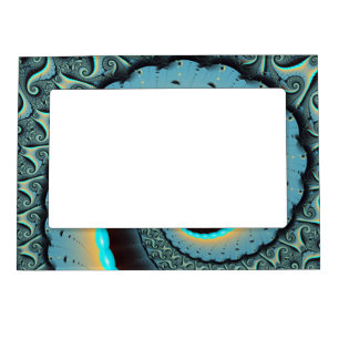 Abstract Blue Turquoise Orange Fractal Art Spiral Magnetic Frame