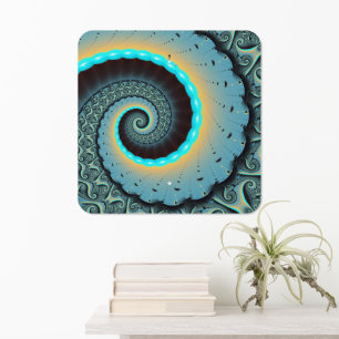 Abstract Blue Turquoise Orange Fractal Art Spiral Metal Sign