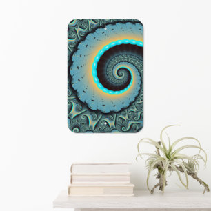 Abstract Blue Turquoise Orange Fractal Art Spiral Metal Sign